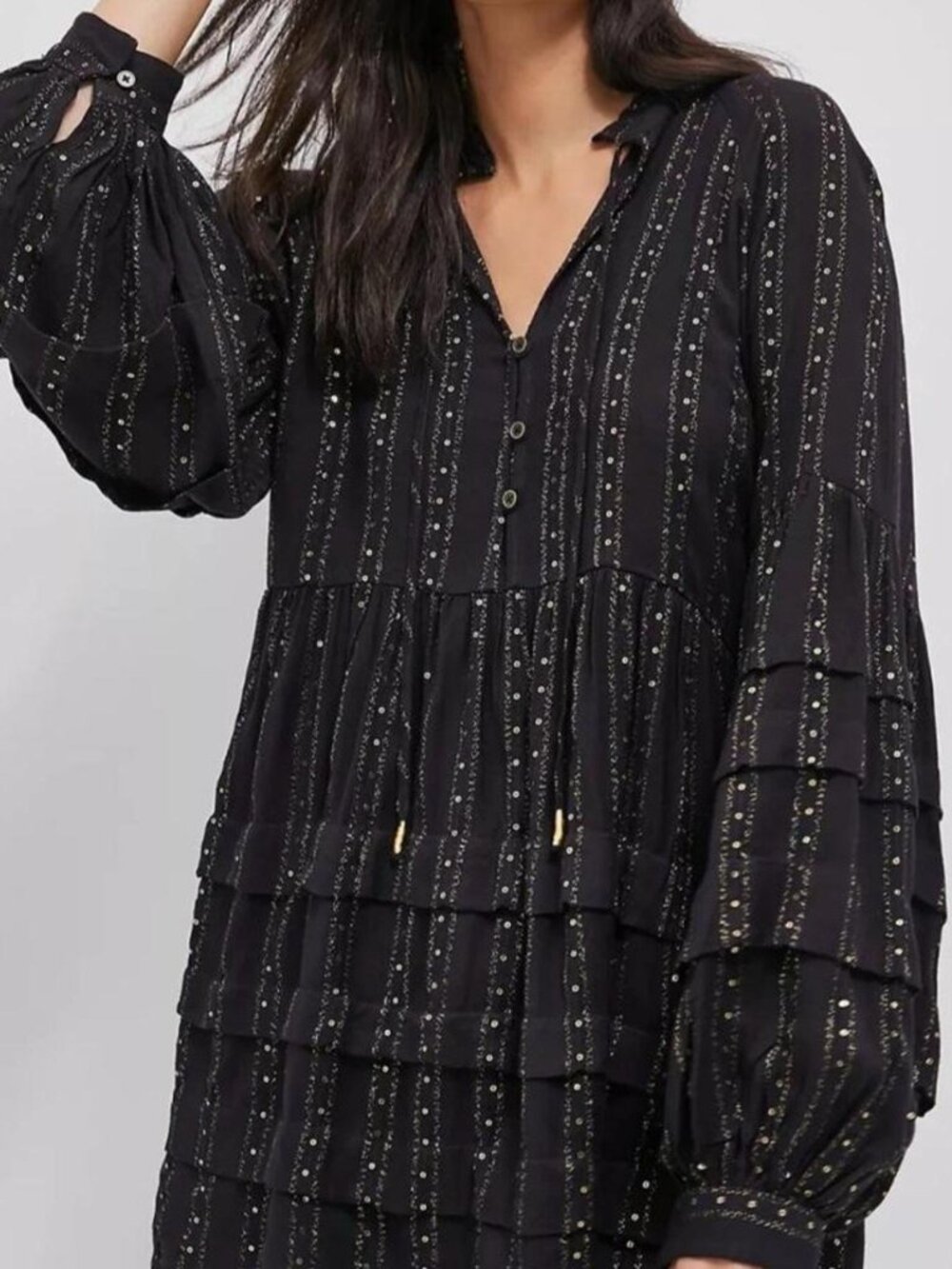 Anthropologie Quinn Sequined Tunic Blouse Boho Festivel Fairygrunge Whimsigoth